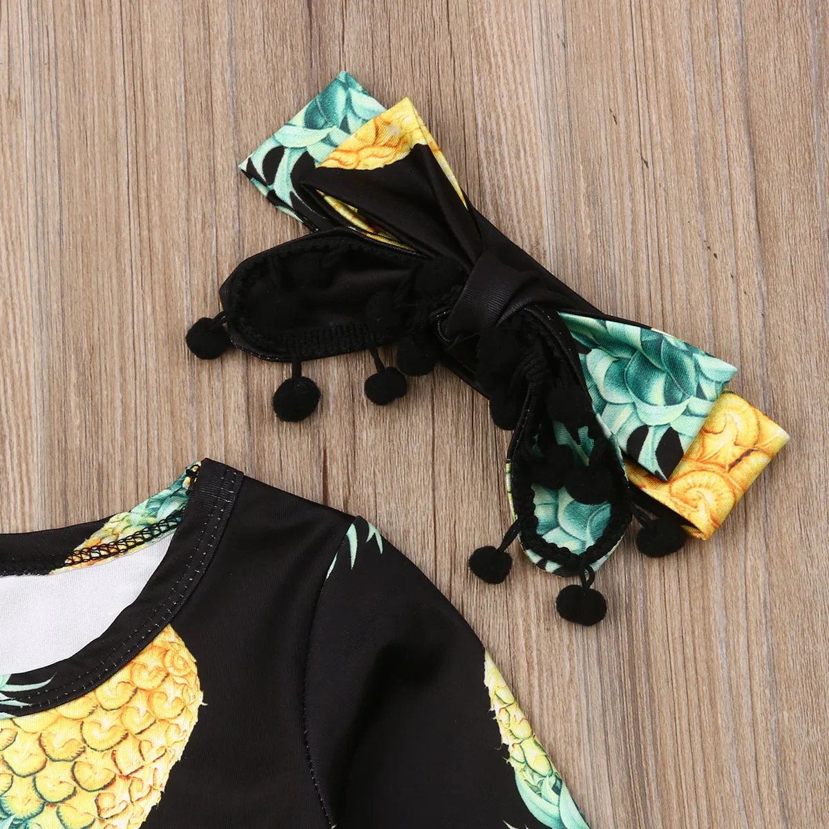 США сток DE Kleinkind-Baby-Ananas-langyarmlige комбинезон-Spielanzug-Stirnband-Kleidung 2 шт