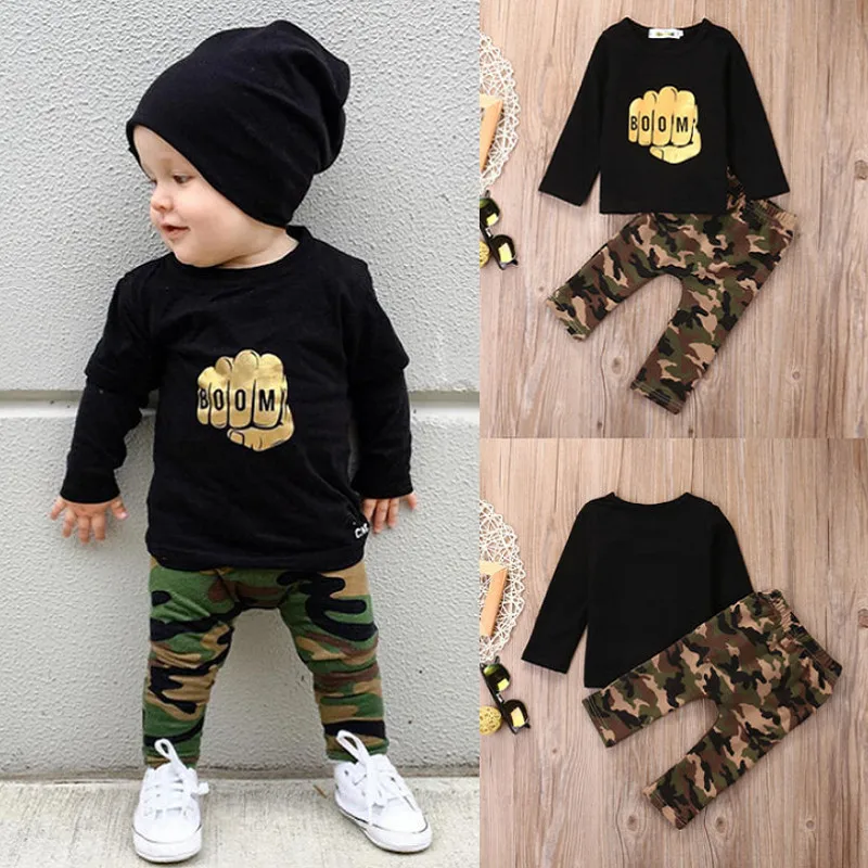  2019 Newborn Set Baby Boy Toddler Clothes Set T Shirt Tops Long Sleeve Pants Cotton Fall Outfits Ca