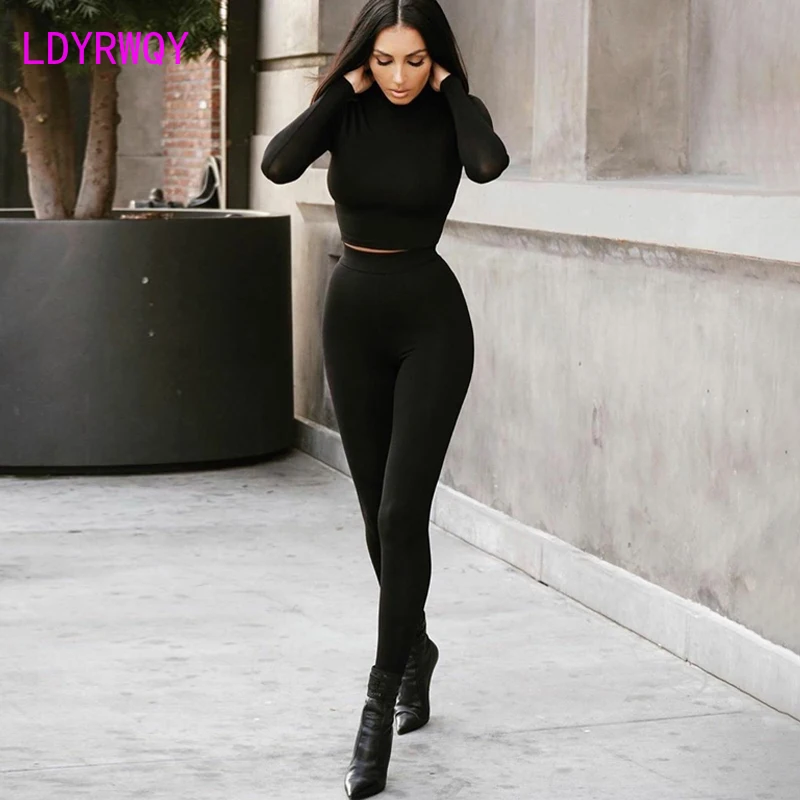 2022European and American style personality slim two-piece suit all-match solid color fitness cropped fashion suit pants