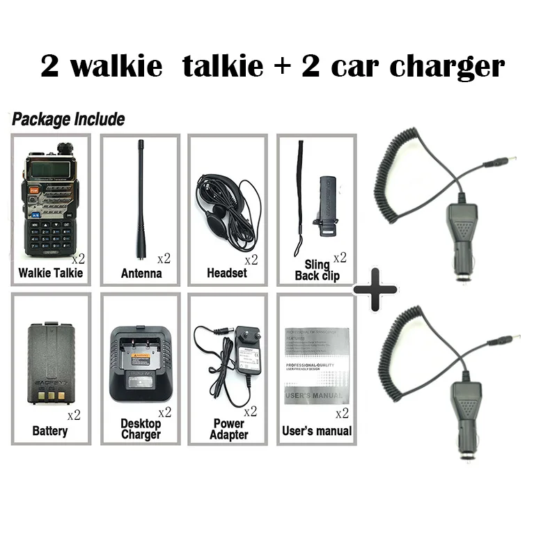 Add 2 car charger 2 шт. Baofeng UV-5RE портативная рация UHF VHF Walky Talky Профессиональный CB радио HF трансивер Baofeng UV-5R UV 5R 5 цветов радио - Color: Add 2 car charger