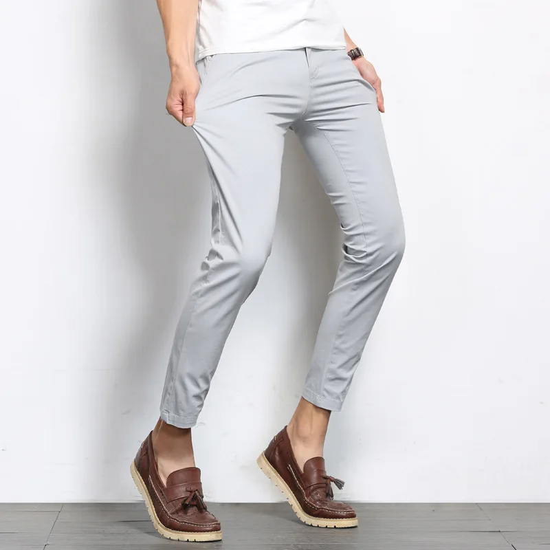 Осень Для мужчин повседневные штаны Бизнес натуральный хлопок Slim Fit прямого кроя Молодежные однотонные Цвет Универсальный Для мужчин, штаны средней длины