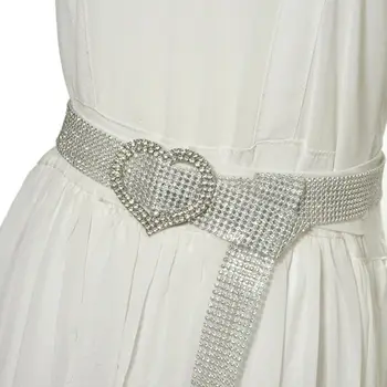 

Modern Women's Heart Flower Shape Rhinestone Belt Female 9 Row Luxury Bright Bride Wide Bling Crystal Diamond Waist Chain Belt