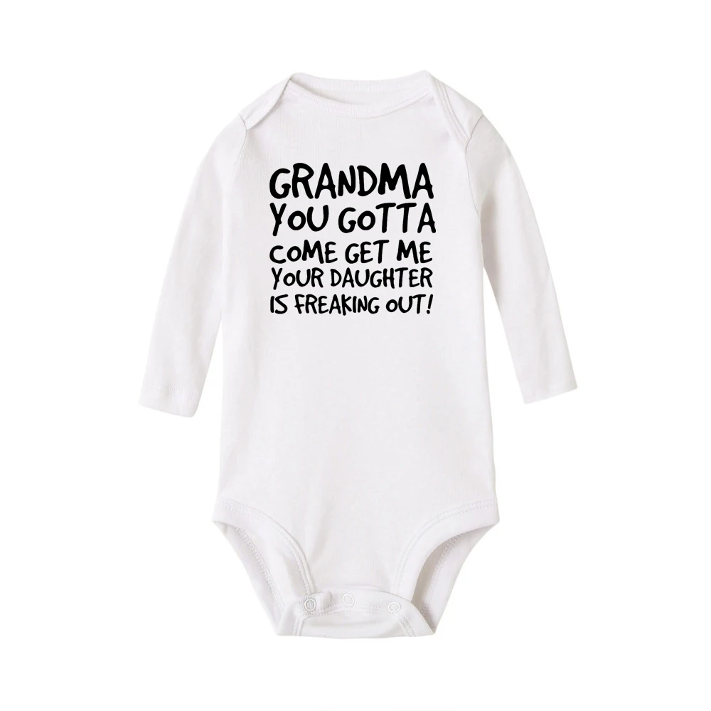 Забавный комбинезон для маленьких мальчиков с надписью «Grandma You GOT go Get Me» и надписью «have Got Go Get Me»; хлопковая одежда для девочек - Цвет: Белый