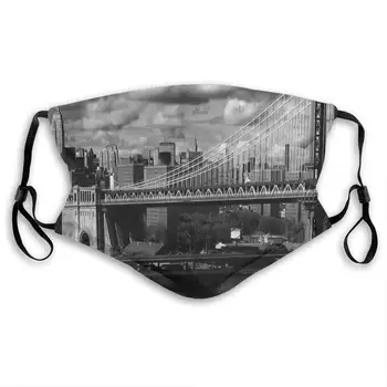 

New York City Skyline Manhattan Bridge 3D Print Face Mask with Carbon Filters Windproof for Everyday Life Protection Against