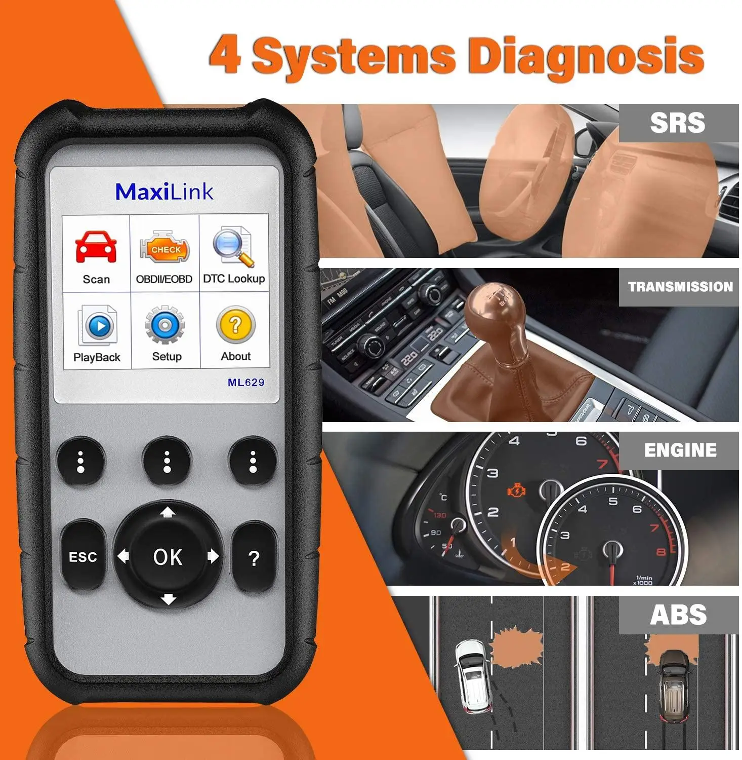 Autel MaxiLink ML629 Улучшенный CAN OBD2 сканер с ABS SRS диагностика двигателя автоматический VIN