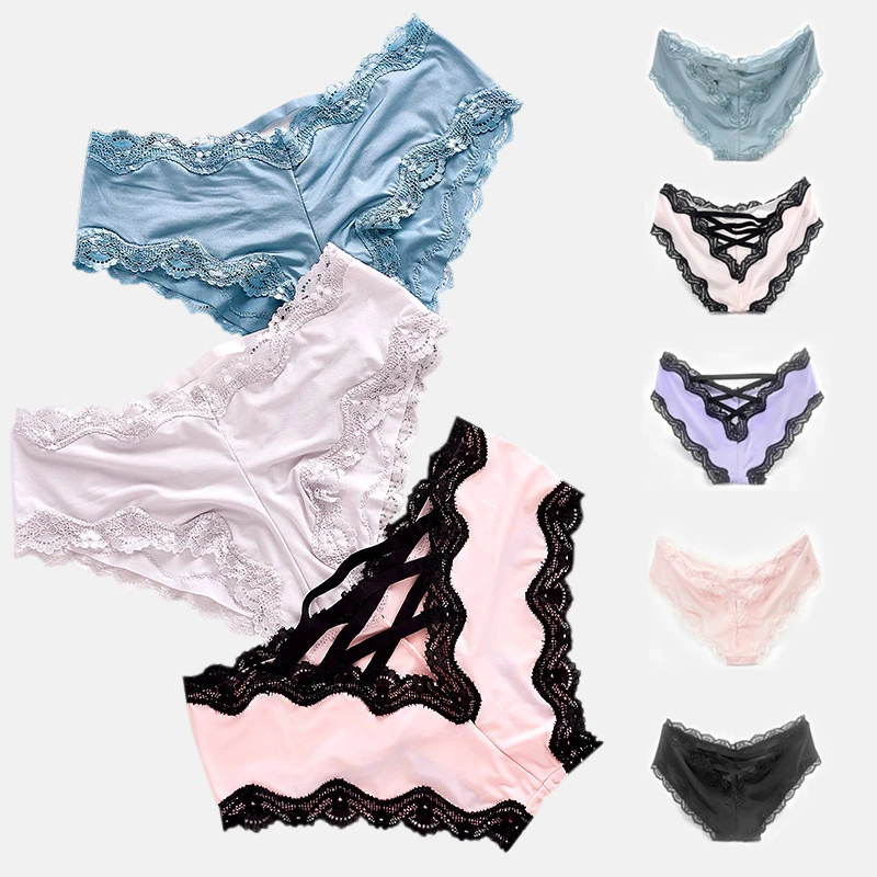 

Sexy Lady Lace Panties Solid Color Bandage Underwear Brief Comfortable Breathable Panties