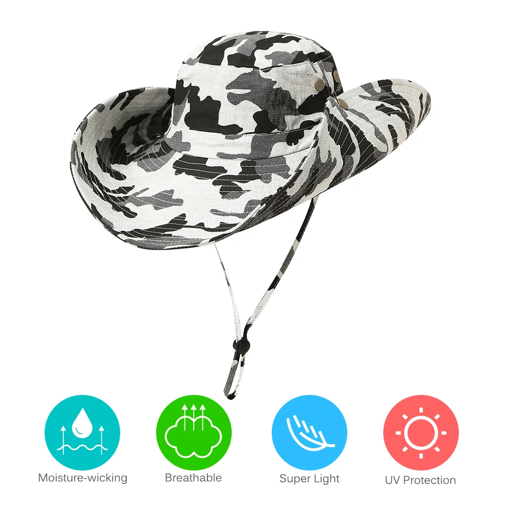 

Wide Brim Breathable Men Fishing Caps Camouflage Outdoor Sports Caps Boonie Hat Hunting Safari Sun Hat Sportswear