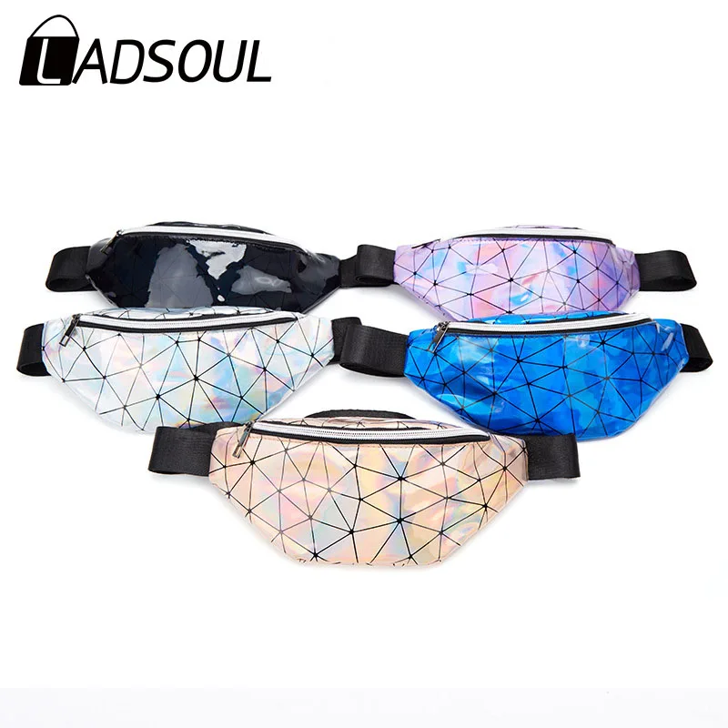 

LADSOUL Waist Bags Unisex Geometric Waist Packs Laser Chest Phone Pouch Silver Fanny Pack Female Belt Bag CD5549/h