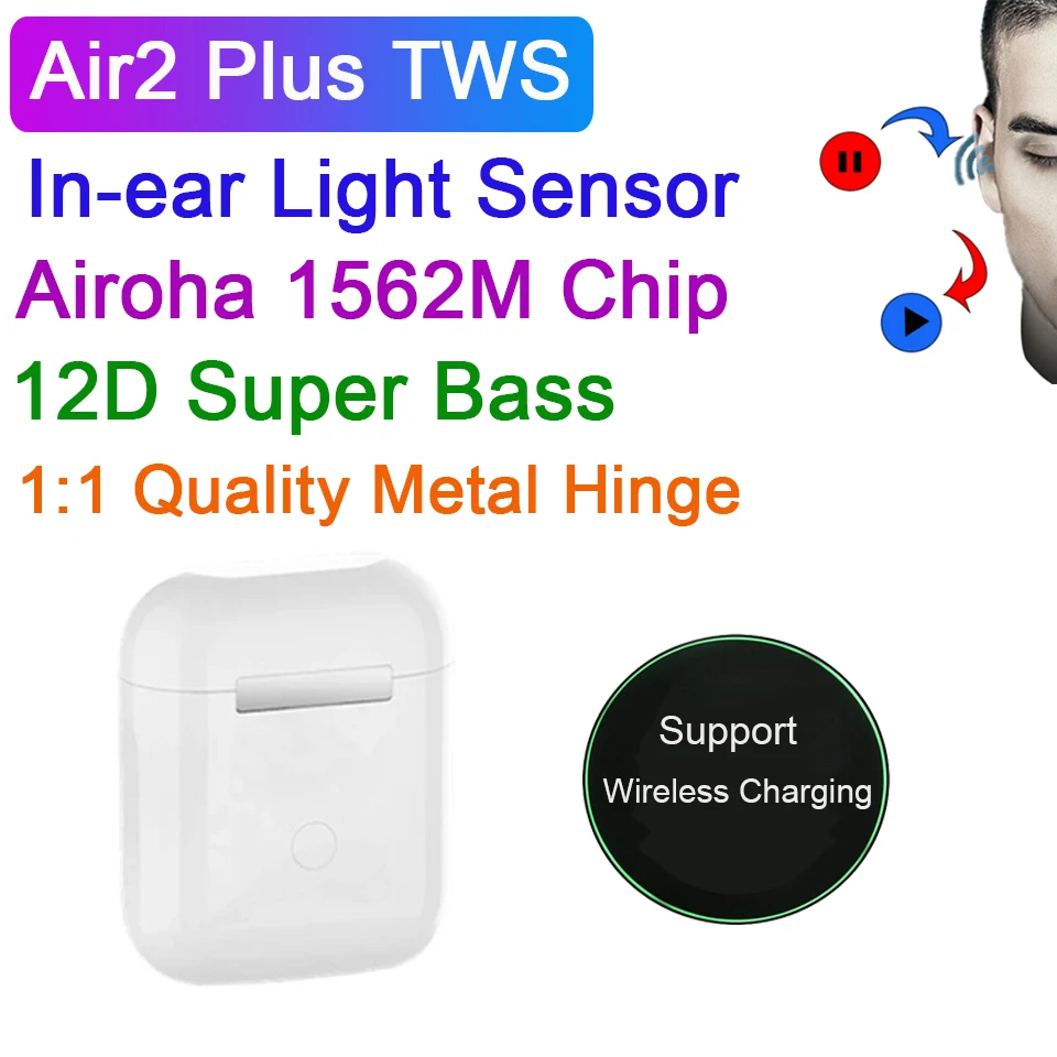Airoha 1562M Chip Air2 Plus TWS Wireless Earphones Replica With TEXT Serial  number Super Bass Earbuds 7H music time Audio Shaing - Buehlee