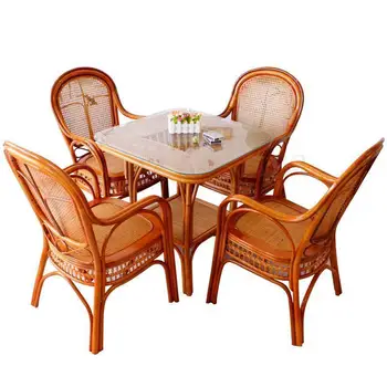 

Real rattan chair natural plant rattan teahouse balcony back chair three-piece five-piece combination armchair rattan chair