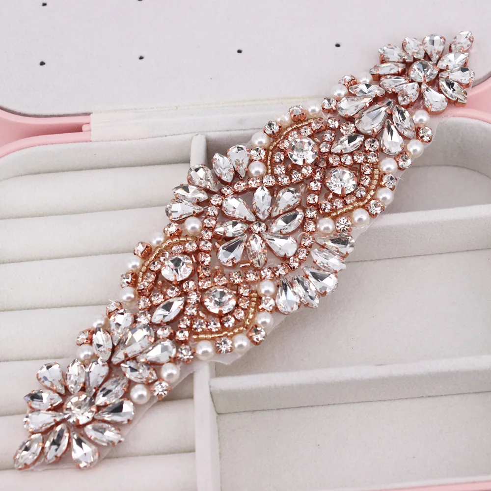 Bridal Waistband Bridal Dress Decoration 1 PCS Gold Rhinestone Appliques For Wedding Belt Shoes Jacket Jewelry DIY Sew On Rhinestone Appliques Bridal Accessories