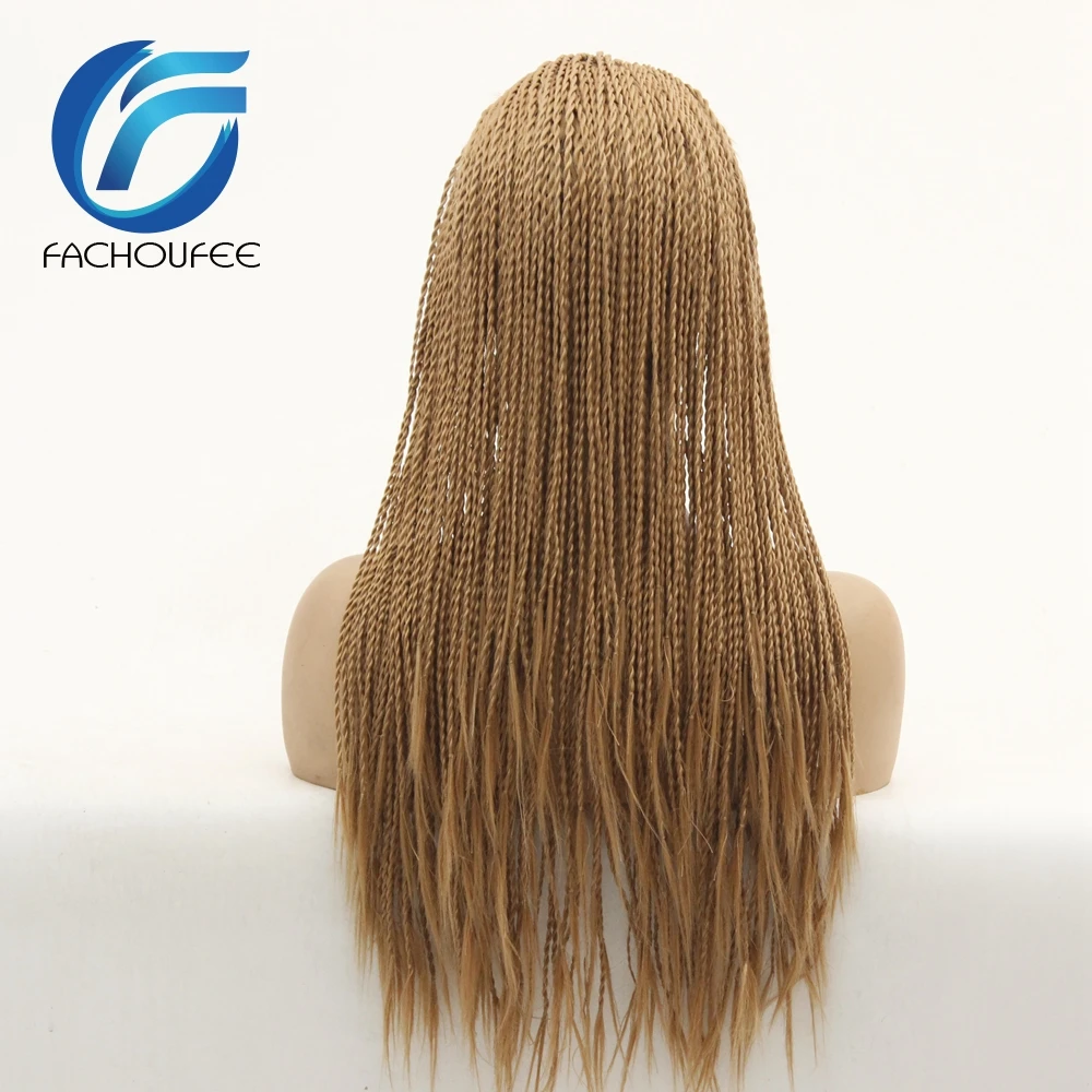  FACHOUFEE Long Synthetic Hair Lace Front Wigs with Baby Hair Brown Color Senegalese 2X Twist Braids