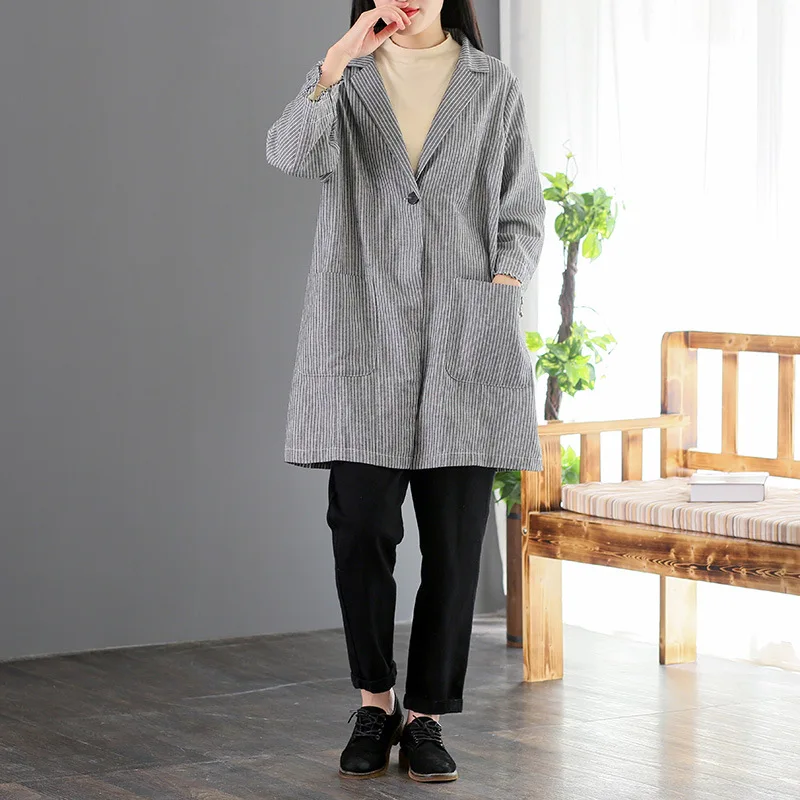 

9177 # Photo Shoot 2019 Autumn New Style Large Size Loose-Fit Striped Suit Women's