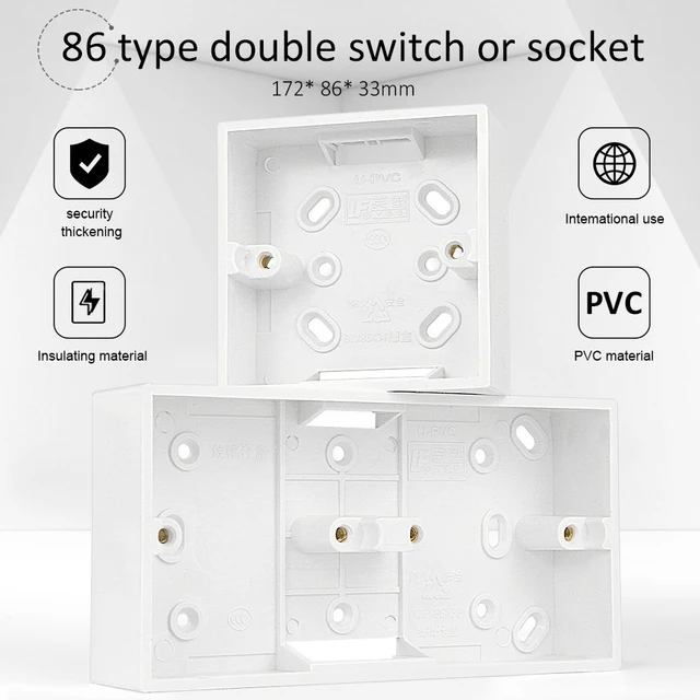 Caja de instalación cuadrada de 86 tipos, caja de interruptores de montaje  externo en pared, caja