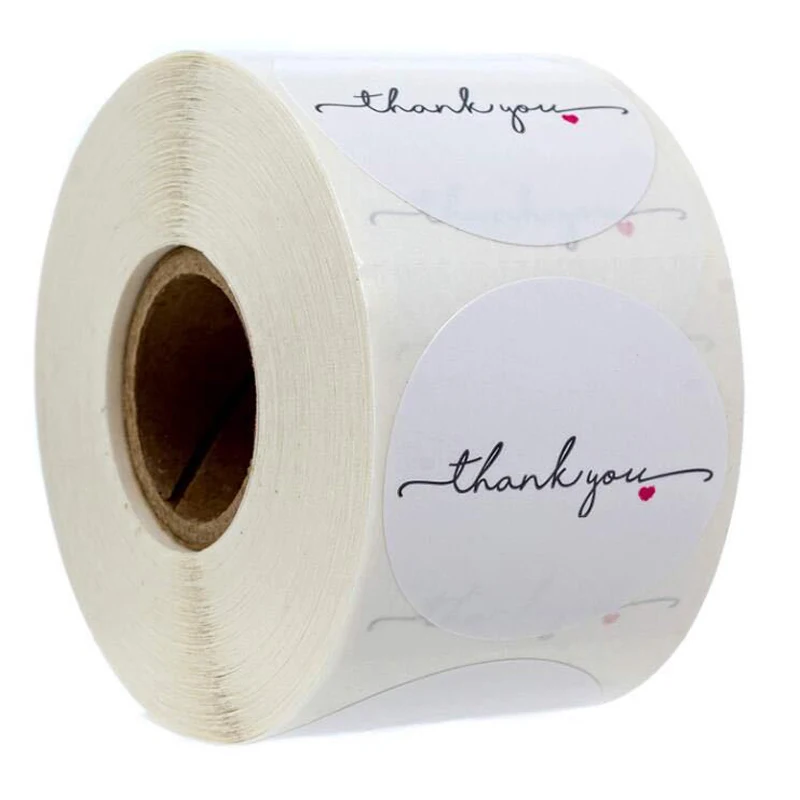 50-500 Uds redondo blanco etiqueta engomada de papel Gracias pegatina scrapbook 1 boda, sello de sobres hechos a mano adhesivo de papelería