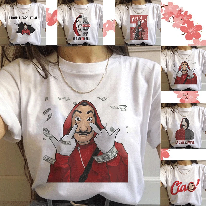 

Summer New Money Heist Tshirt The House Of Paper La Casa De Papel T Shirt Vogue Casual Dali Mask T-shirt Women Top