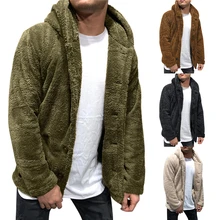 

Mens Buttons Coat Warm Faux Fur Winter Casual Loose Double-Sided Plush Hoodie Fluffy Fleece Fur Jacket Cardigans Outerwear