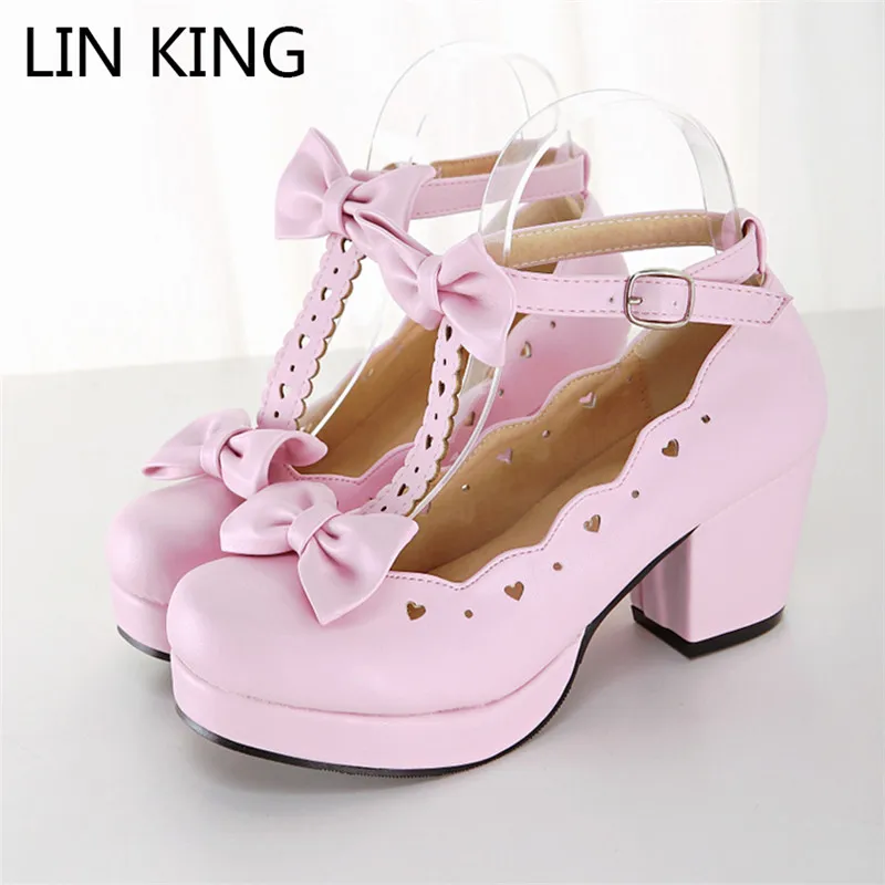 LIN KING Розовые туфли для костюмированных игр с ремешком на лодыжках бантом