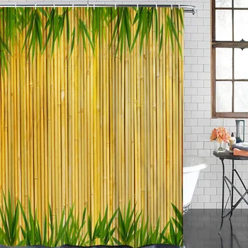 

Bamboo Yellowing Shower Curtain Waterproof Bathroom Curtain Polyester Bath Curtain Home Decor