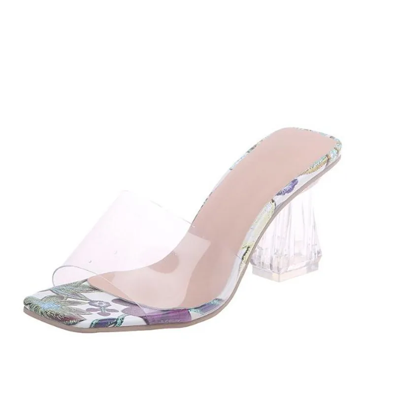 

Women slippers 2020 summer new women Shoes large size 41 42 43 crystal heels transparent high-heeled slippers Flip Flops slipper