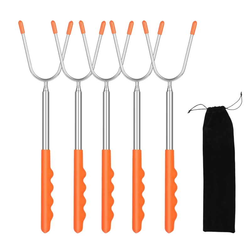

Marshmallow Roasting Sticks,Skewers And Hot Dog Telescoping Rotating Forks -Extra Long 45 Inch Set Of 5- Extending Stainless Ste