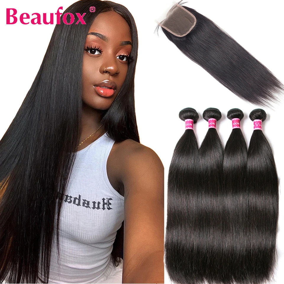 Beaufox Human Hair Bundles With Closure Brazilian Straight Hair Bundles With Closure Remy Hair 3 Bundles With Closure Bundles With Closure Bundles With Closure Straightbundles Straight Aliexpress