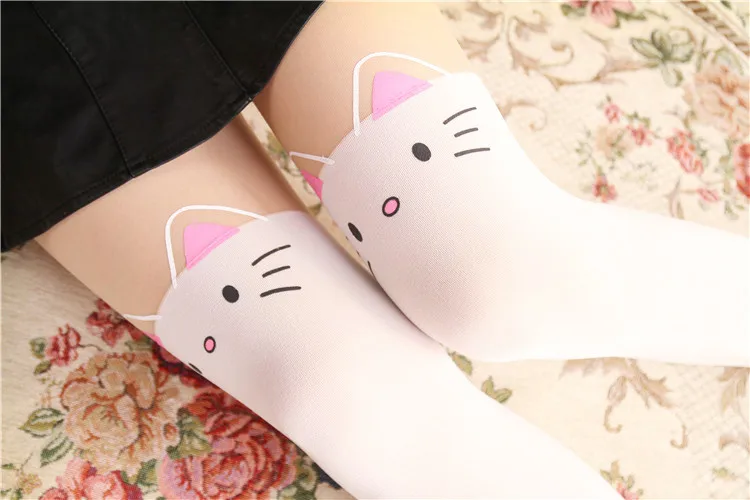 FENNASI Лолита женские колготки милый кот Белый плотные колготки Kawaii женские чулки сплайсинга поддельные косплей костюм горничной японский