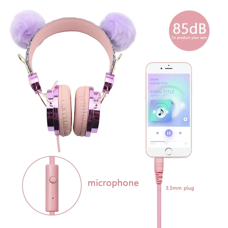 Cute Wired Headphone With Microphone Girls Kids Music Stereo Earphone Computer Mobile Phone YouTube Headset For Daugther Gift