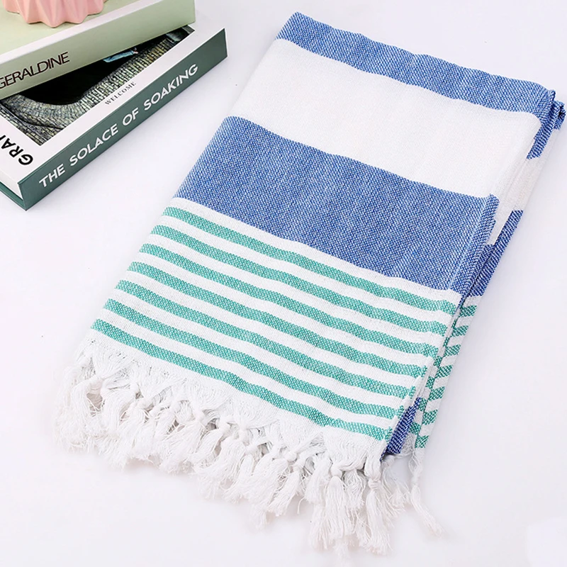 Пляжное полотенце турецкое банное полосатые хлопковые полотенца с кисточками