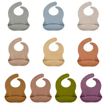 

Baby Soft Silicone Bib Infant Toddlers Solid Color Feeding Food Catcher Pocket Waterproof Saliva Dripping Apron