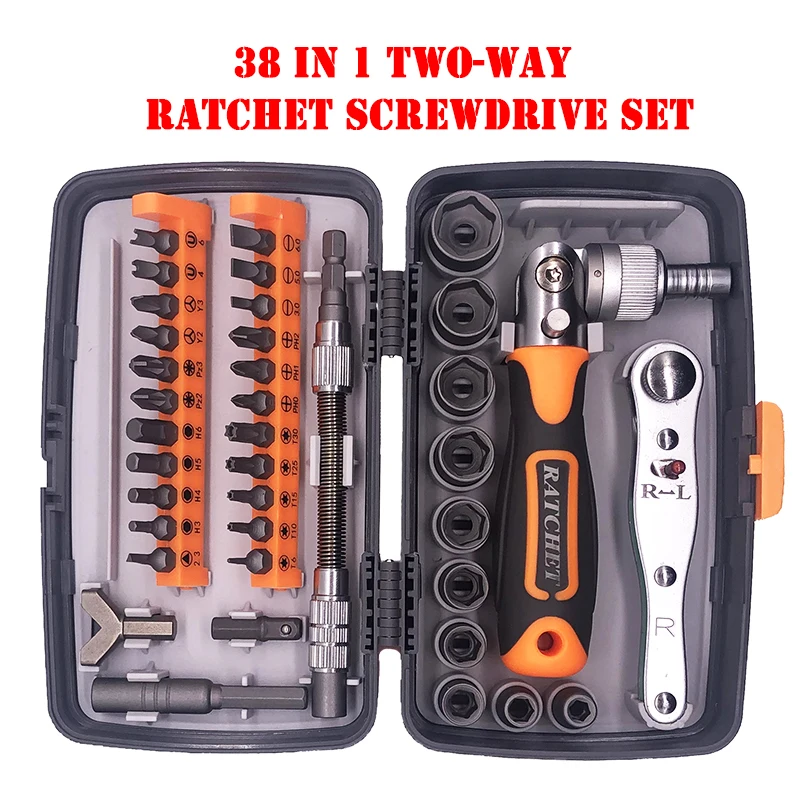 

PARON 38 In 1 Precision Two-way Ratchet Screwdriver CRV Magnetic Bits Kit Tool Multi-Bith H6 32*25MM Electrician Drill Set