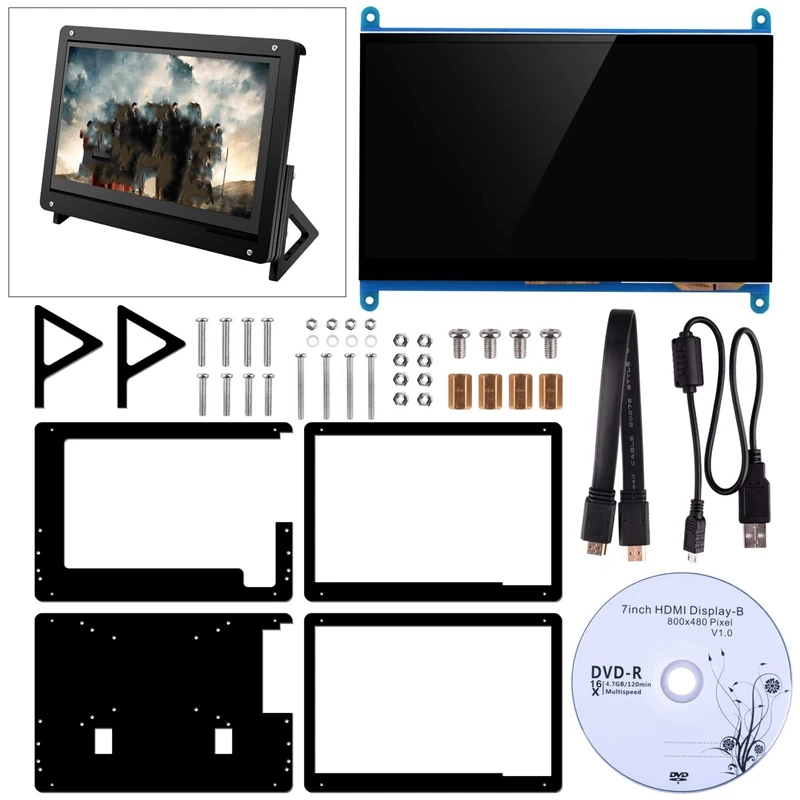 7 Inch Capacitive Press LCD Display for Raspberry Pi 3B/3B+ Screen HDMI Input 1024X600 with Case Stand Holder