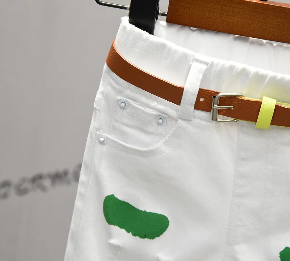 2-7years Baby Boys Shorts Paint Ripped Casual Shorts for Boys Summer Short Pants Pockets Hole White Baby kids shorts