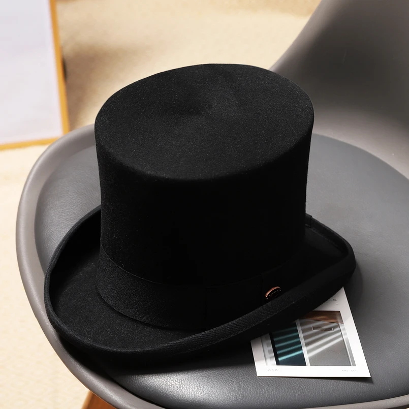 17cm 100% Wool Felt Top Hat For Men Women Cylinder High Hat Topper Mad Hatter Party Costume Fedora Magician Theater, women fedora hat