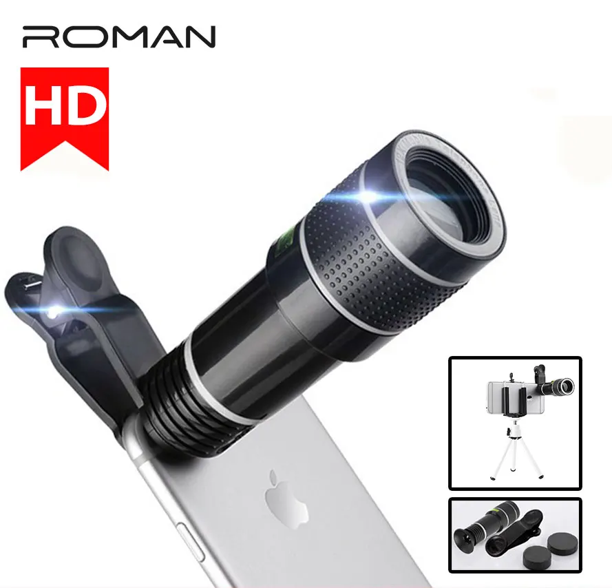 

ROMAN 20X Telescope Zoom Mobile Phone Lens Universal Clip Telefon Camera Lentes With Tripod For iPhone 7 8 x xs Huawei p20 pro