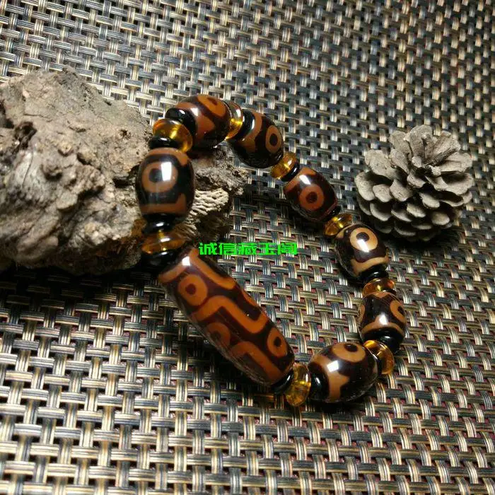 Natural Tibet Old Dzi Bead Bracelet Three Eyes Nine Eyes Dzi Beads Genuine