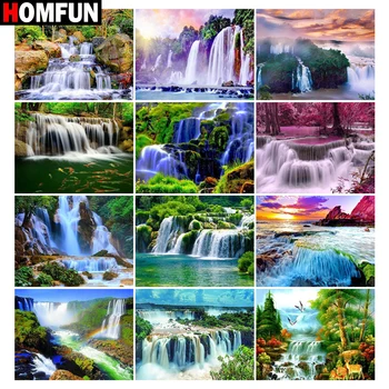

HOMFUN Art 5D Diy Diamond Painting "Waterfall mountain woods" Diamond Pictures Cross Stitch 3D Rhinestone Embroidery Decor