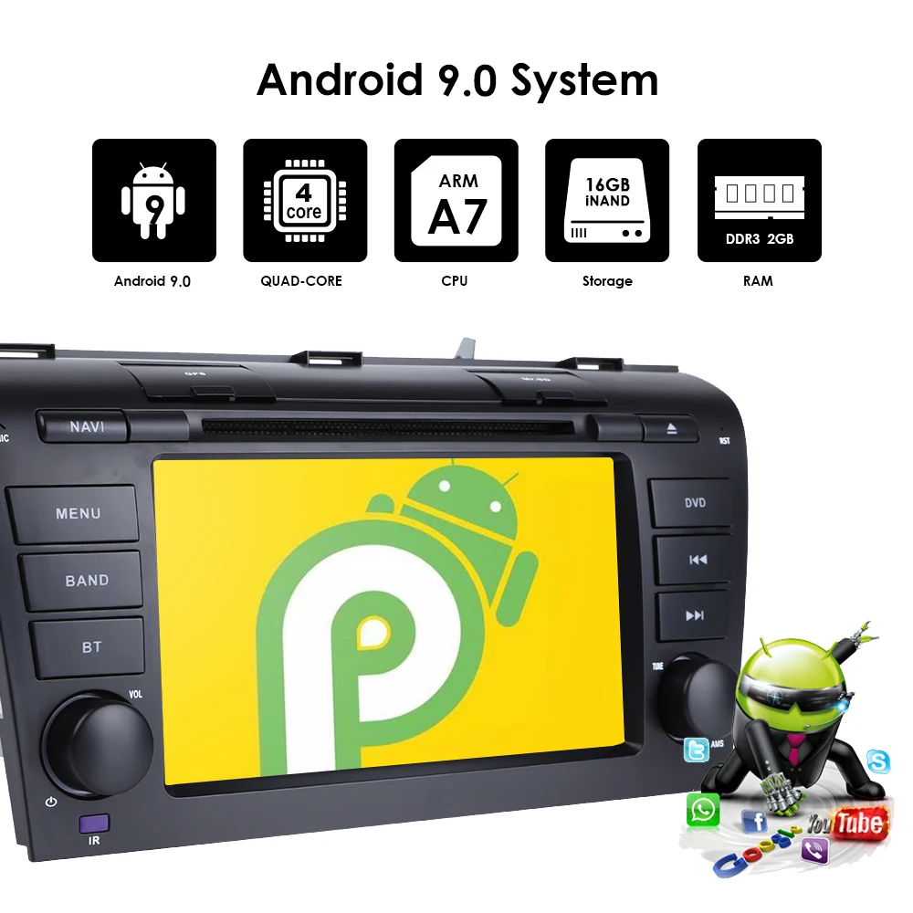 Для Mazda 3 2004-2009 android 9,0 автомобильный DVD gps Радио стерео 2G 16G wifi карта четырехъядерный 2 din Автомобильный мультимедийный плеер SWC RDS BT