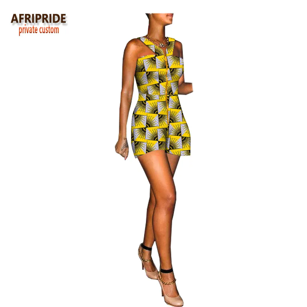 Летний Африканский комбинезон для женщин, AFRIPRIDE, без рукавов, мини длина, Женский хлопковый комбинезон с металлической молнией спереди A1829005