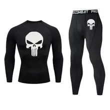 skull Winter Thermal underwear Sets Men Punisher Compression Gym joggers sport long johns hot underwear Fitness tracksuit warm