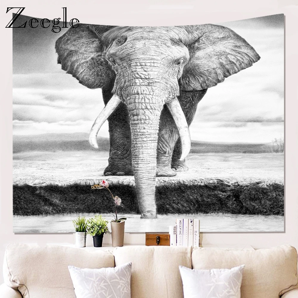 Zeegle Printed Elephant Wall Hanging Blanket Microfiber Home Decor Blanket Picnic Mat Bedspread Yoga Mat Blanket Beach Towel