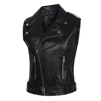 

Women Leather Vests Ladies Novelty Motorcycle Zippers embossed PU Vest Slim tactical Rivet WaistCoat female European drop