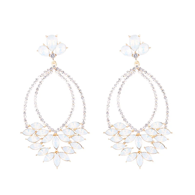opal white LUBOV красочный цветок дизайн большого бренда роскошный Звездный взрыв кулон Кристалл Висячие серьги драгоценный камень массивные серьги ювелирные изделия - Окраска металла: opal white