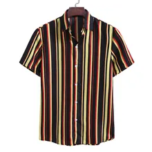 KISSQIQI Men Striped Short Sleeve Shirt Casual Fashion Turn-down Neck Shirt Loose Summer Male Tops Maximum Asian Size M-3XL KISSQIQI Men Striped Short Sleeve Shirt Casual Fashion Turn-down Neck Shirt Loose Summer Male Tops Maximum Asian Size M-3XL