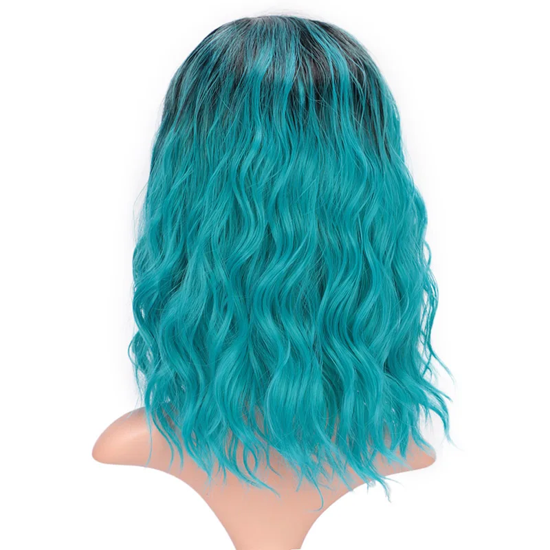 AISI BEAUTY Ombre фиолетовый короткий парик 14 дюймов волна воды синтетические парики для женщин розовый блонд седой милый Косплей Женский накладные волосы - Цвет: lan