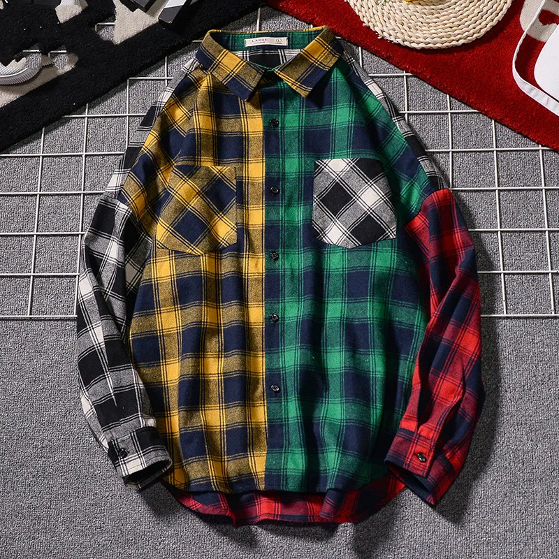 Японская строчка клетчатая рубашка тренд Bf ветер Мужчины и Женщины парные модели