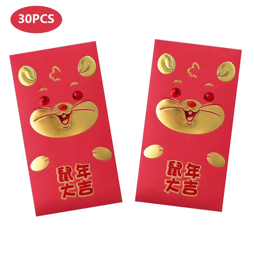 

2020 30PCS Chinese Red Envelopes High Quality Bringing Luck Cute Mouse Pattern Chinese Red Pockets for the Year of Mouse