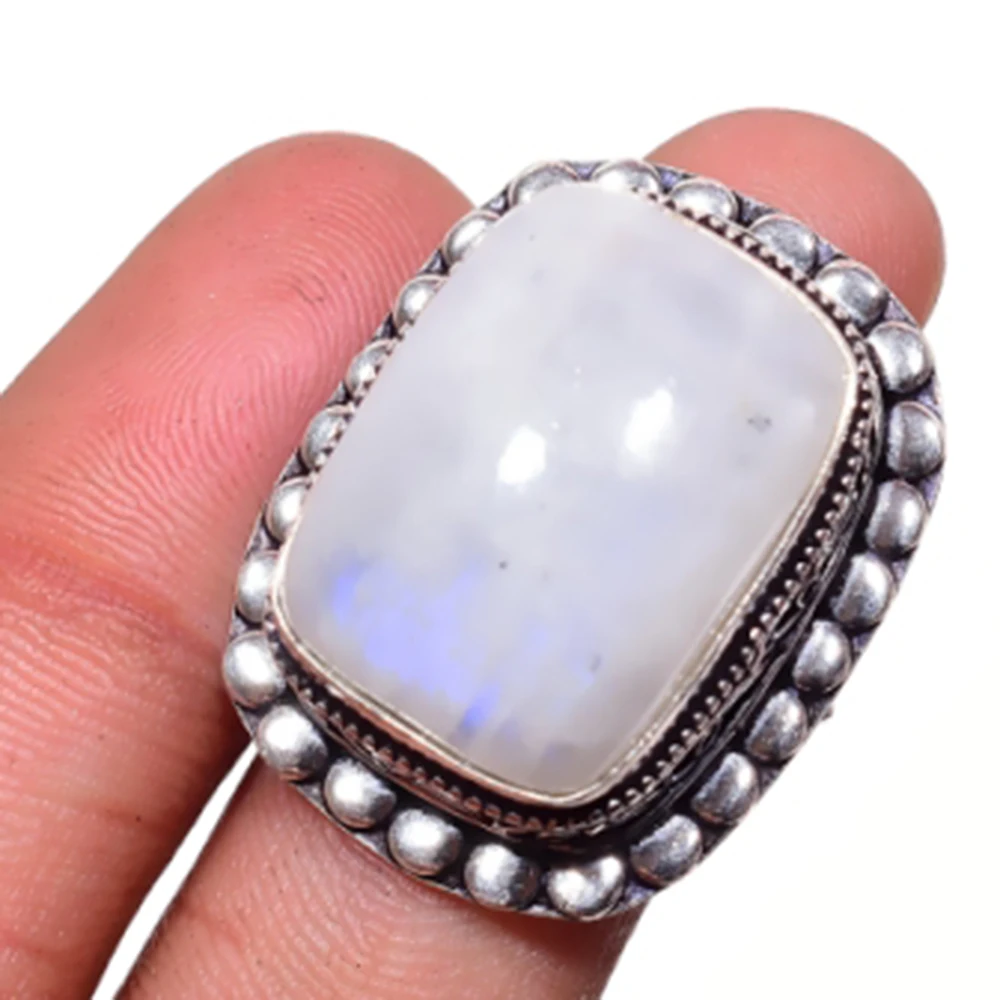 

Rainbow Moonstone Ring Silver Overlay over Copper, USA Size 7 , R5325