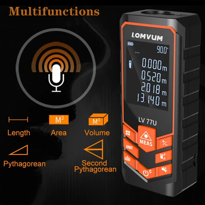 LOMVUM 66U Laser Rangefinder 120M Laser Roulette Digital Laser Distance Meter Level Tape Build Measure Device Ruler Test Tools LOMVUM 66U Laser Rangefinder 120M Laser Roulette Digital Laser Distance Meter Level Tape Build Measure Device Ruler Test Tools