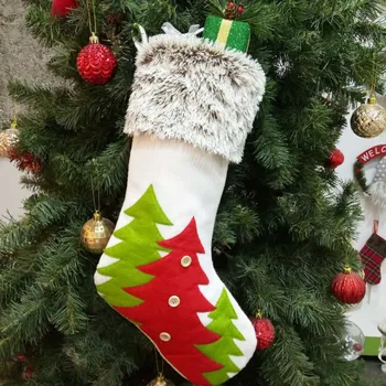 

Christmas Tree Pattern Stoking Xmas Party Home Plush Stoking Decor Children Gift Holder Bag Christmas Decoration for Home